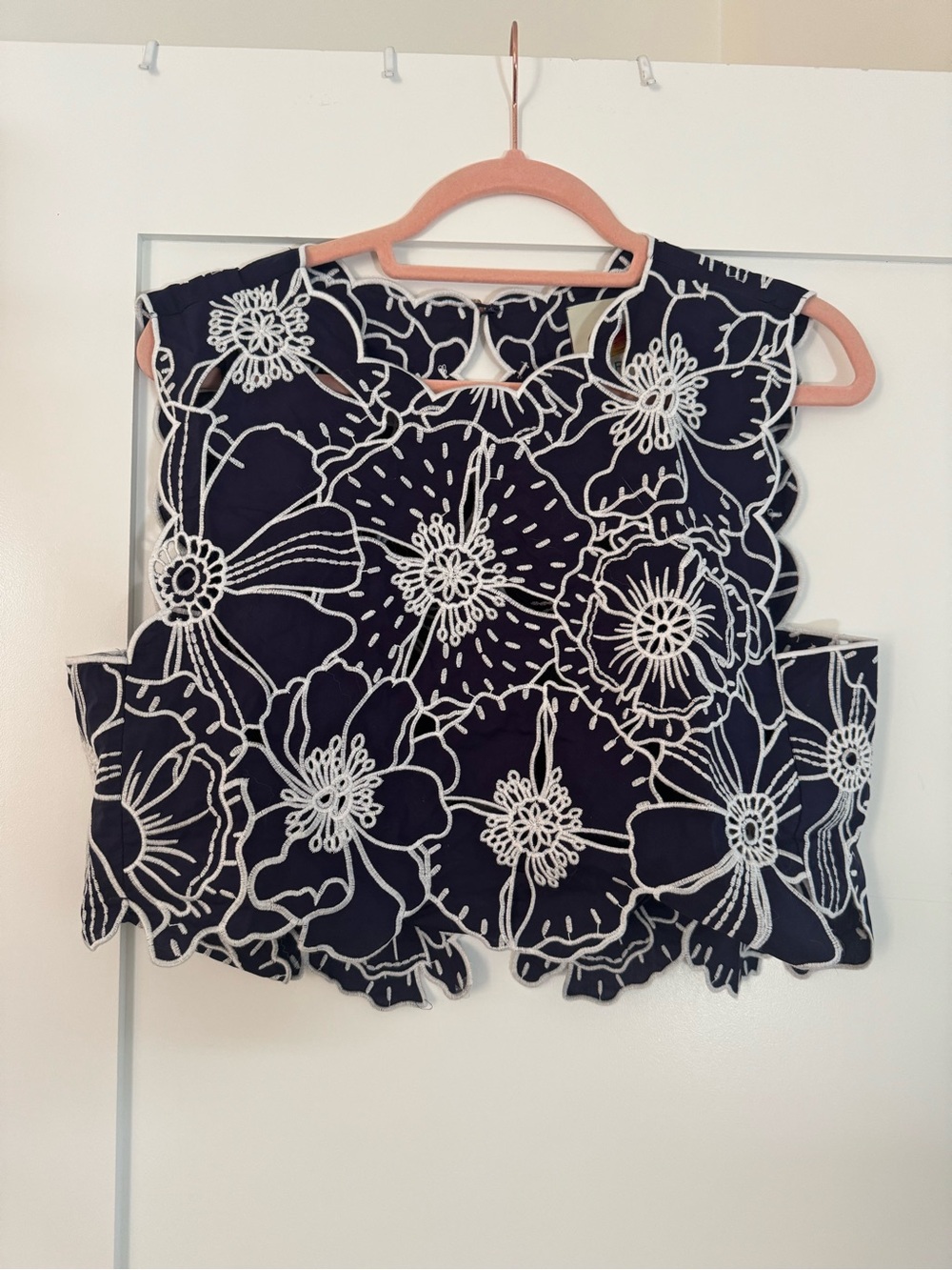 FARM Rio Navy and White Floral Embroidered Crop Camisole